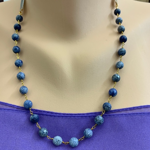 Adjustable necklace blue lapis and ribbon - Picture 6 of 10